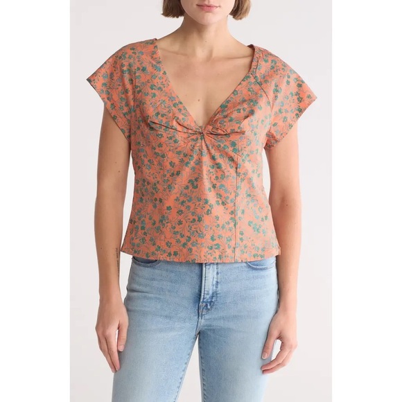 Madewell Amari Twist Detail Top In Sunset Haze Size 4 Orange Floral Feminine NWT - Picture 1 of 7